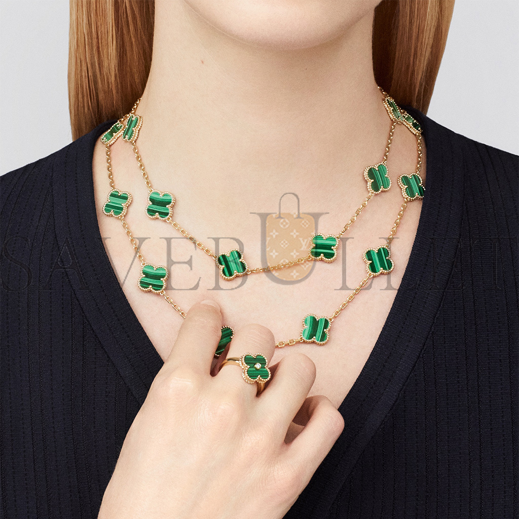 VAN CLEEF ARPELS VINTAGE ALHAMBRA LONG NECKLACE, 20 MOTIFS - YELLOW GOLD, MALACHITE  VCARL88100
